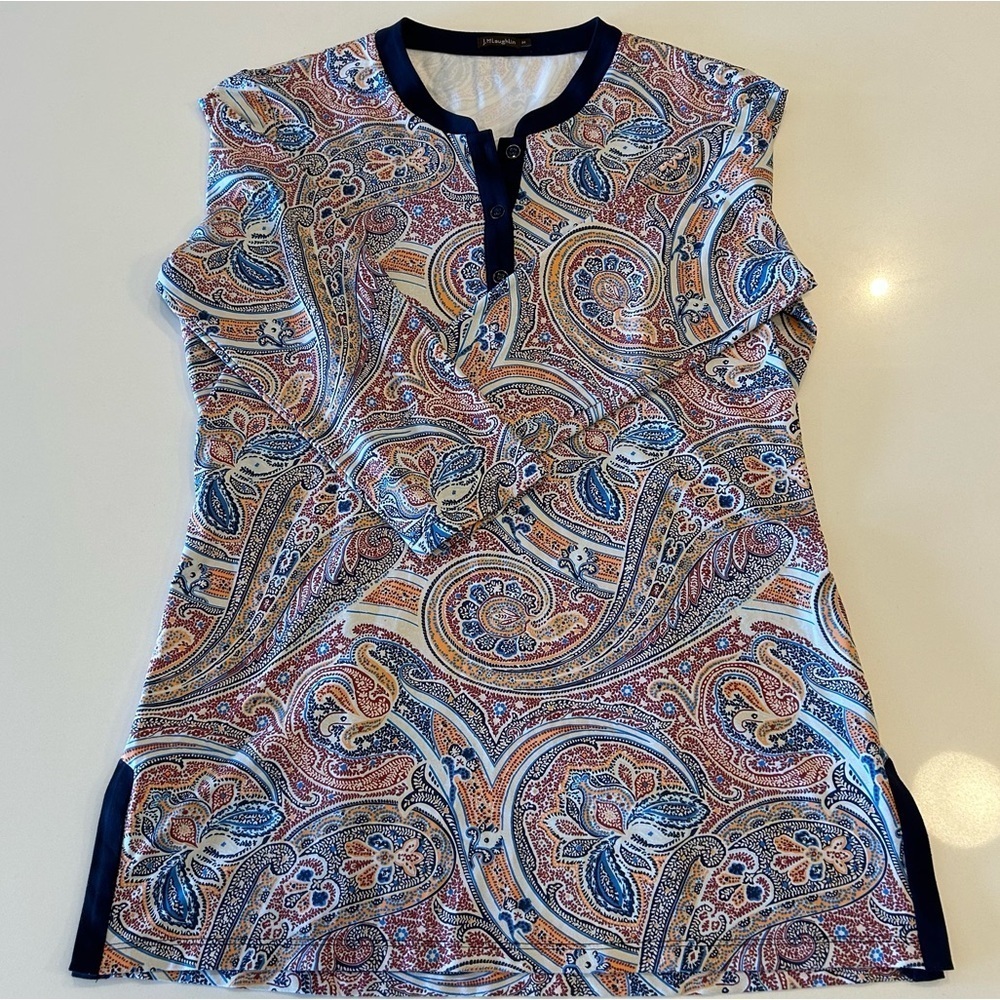 J McLaughlin Top Biscayne Tunic Catalina Cloth Blue Paisley Floral Printed M - Picture 1 of 8